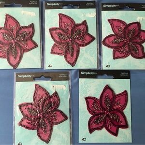 Simplicity Pink purple Floral Sequin Appliqué - Set of 5 iron on purse patch